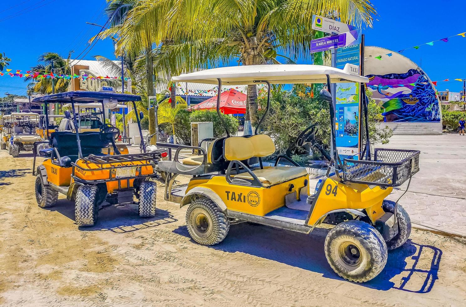 Holbox Quintana Roo Mexico 2022 Buggy car taxi golf cart at pier village Holbox Mexico. photo