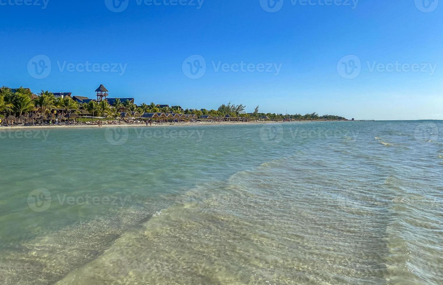 Beautiful Holbox island beach sandbank panorama turquoise water people Mexico. photo