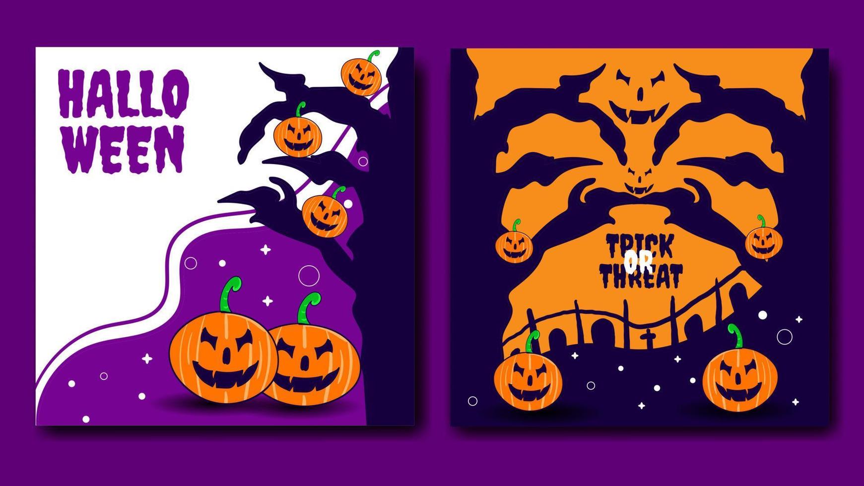 Happy Halloween social media post design template set.halloween backgrounds with different scary elements. Vector illustration for greeting card, invitation, web banner advertising, poster