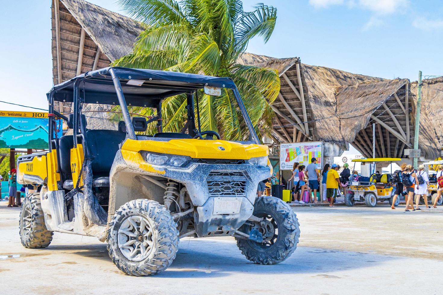 Holbox Quintana Roo Mexico 2021 Buggy car taxi golf cart at pier village Holbox Mexico. photo