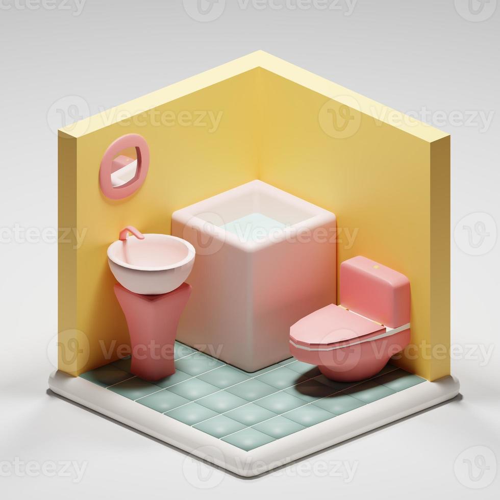 3d rendered isometric cute bathroom perfect for design project photo