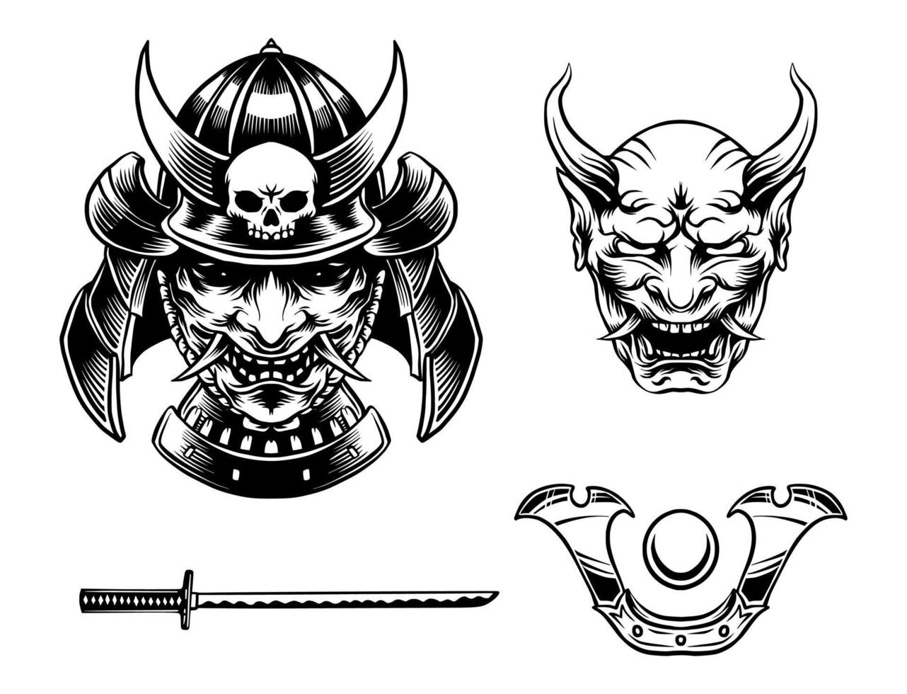 samurai clipart vector ilustración, tema japonés