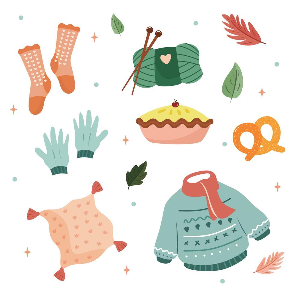 vector hygge autumn set stickers package