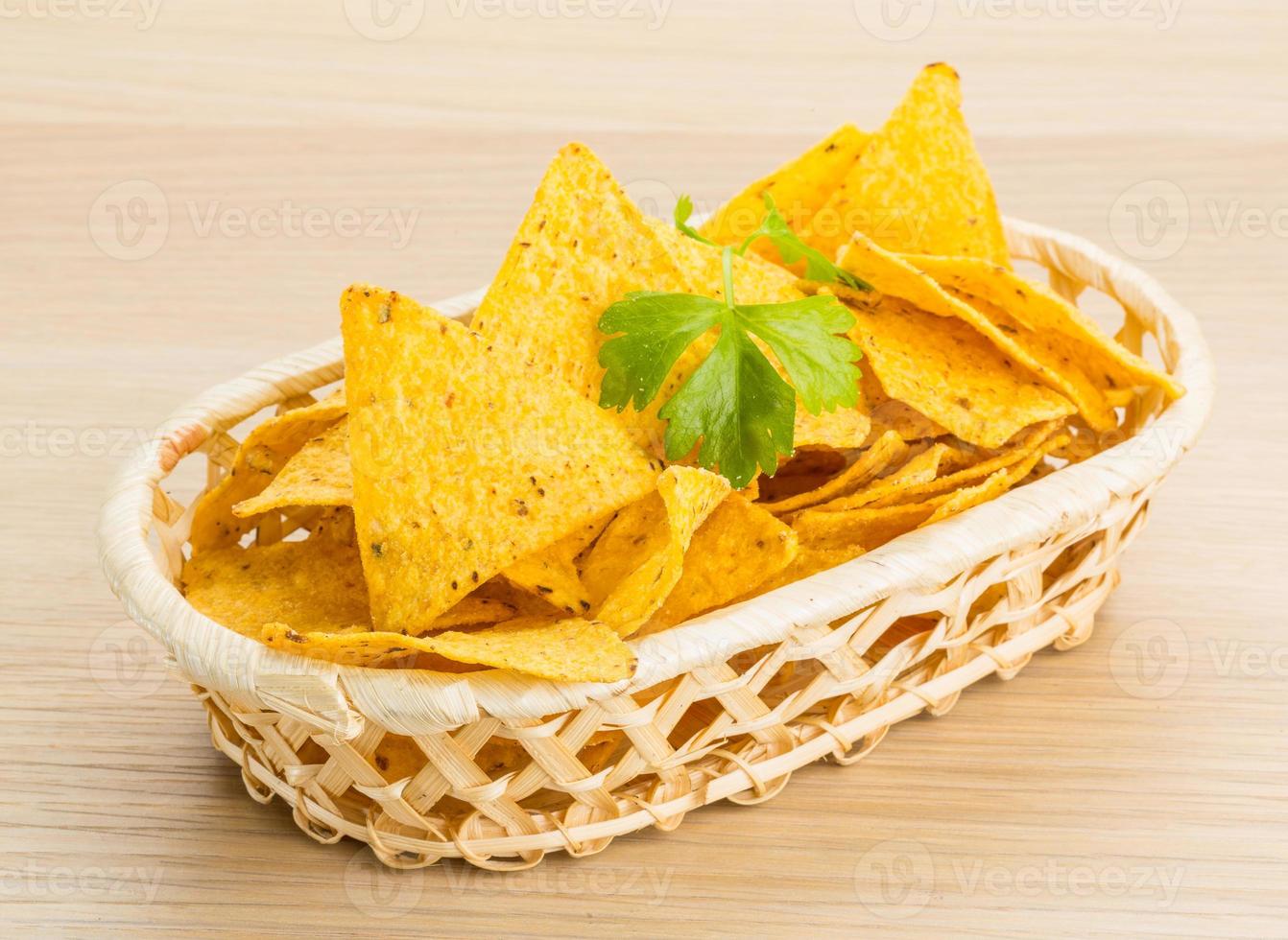 Nachos in a basket on wooden background 11552189 Stock Photo at Vecteezy