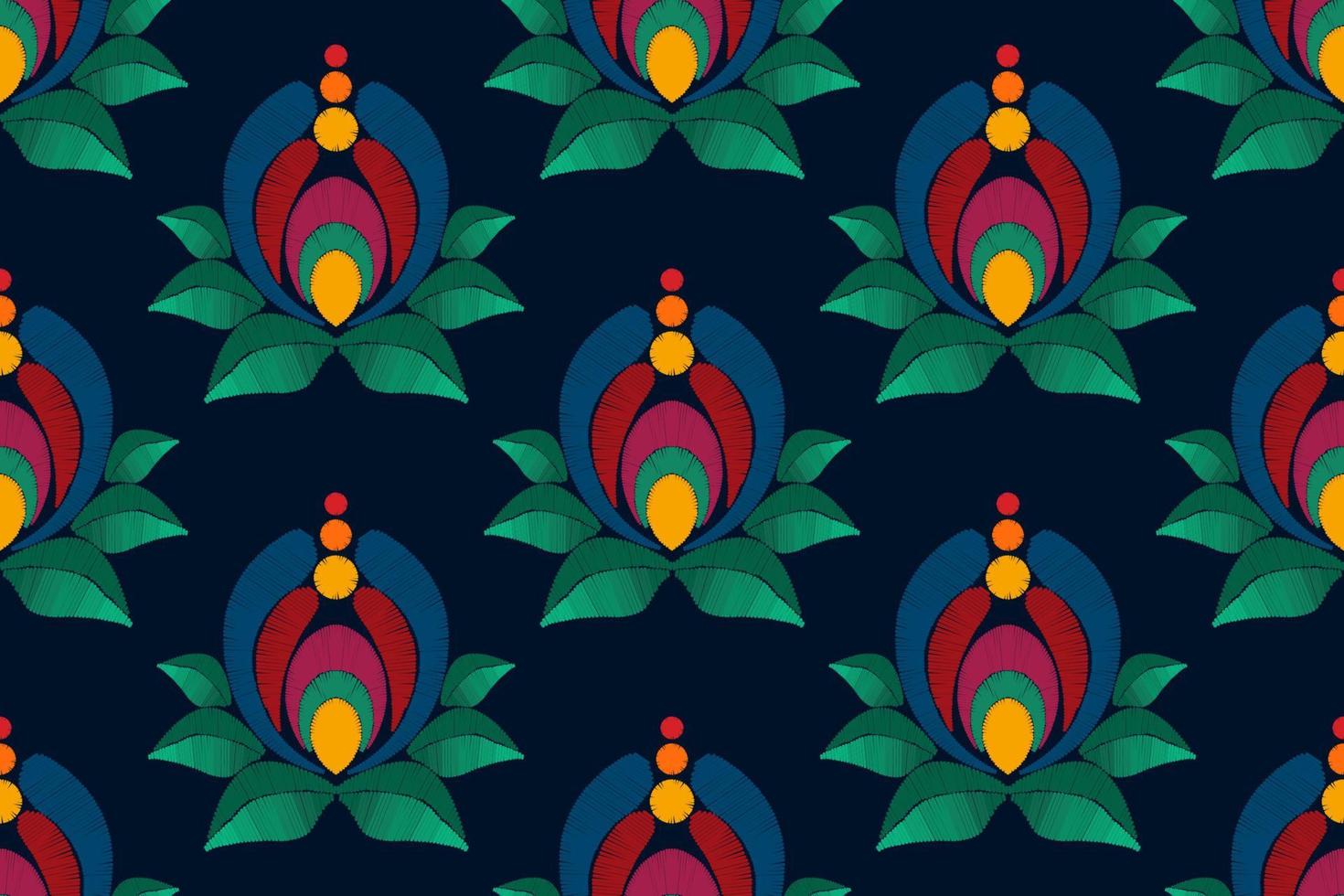 Floral ethnic ikat seamless pattern decoration design. Aztec fabric carpet boho mandalas textile decor wallpaper. Tribal native motif flower decorative traditional embroidery vector background