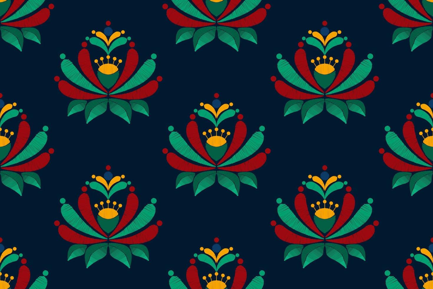 Floral ethnic ikat seamless pattern decoration design. Aztec fabric carpet boho mandalas textile decor wallpaper. Tribal native motif flower decorative traditional embroidery vector background