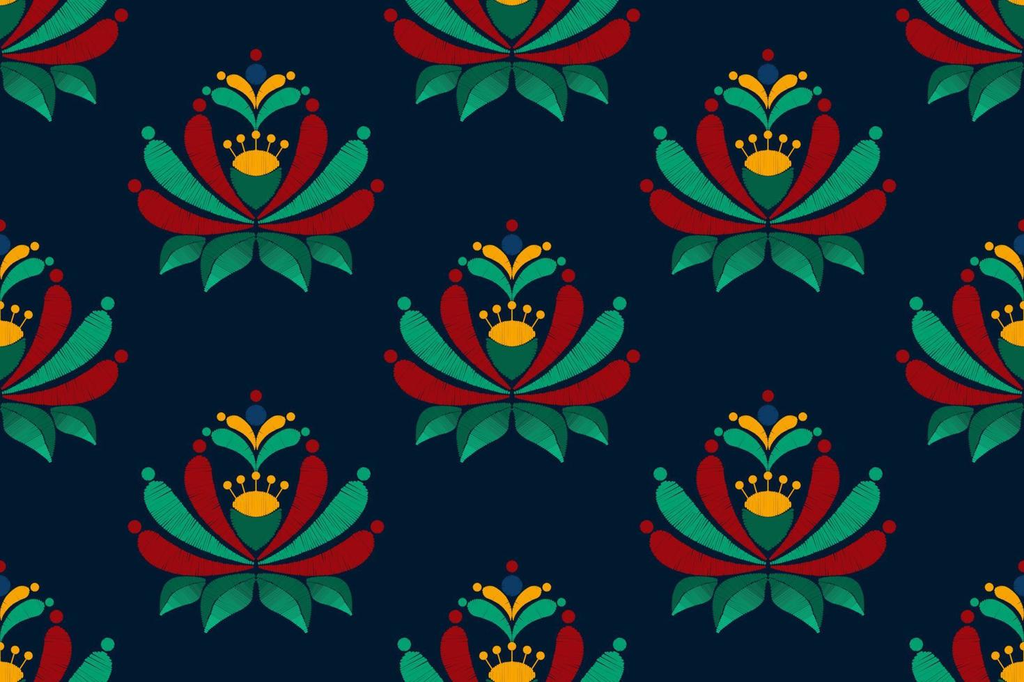 diseño de decoración de patrones sin fisuras de ikat étnico floral. alfombra de tela azteca boho mandalas decoración textil papel tapiz. Fondo de vector de bordado tradicional decorativo de flores con motivos nativos tribales