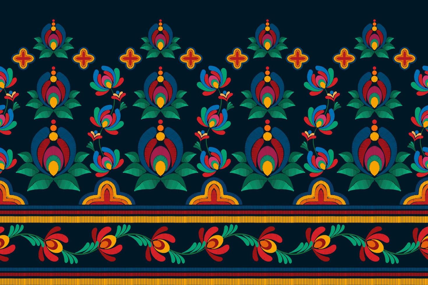 Floral ethnic ikat seamless pattern decoration design. Aztec fabric carpet boho mandalas textile decor wallpaper. Tribal native motif flower decorative traditional embroidery vector background