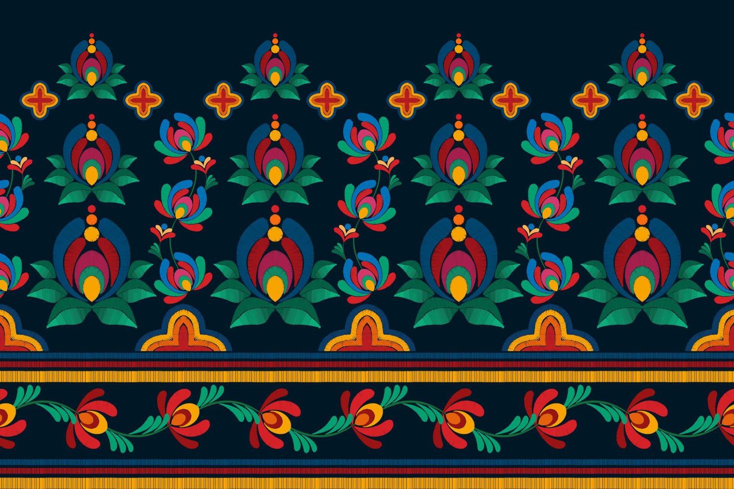 diseño de decoración de patrones sin fisuras de ikat étnico floral. alfombra de tela azteca boho mandalas decoración textil papel tapiz. Fondo de vector de bordado tradicional decorativo de flores con motivos nativos tribales