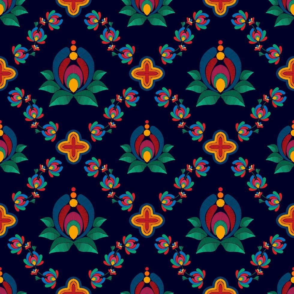 diseño de decoración de patrones sin fisuras de ikat étnico floral. alfombra de tela azteca boho mandalas decoración textil papel tapiz. Fondo de vector de bordado tradicional decorativo de flores con motivos nativos tribales