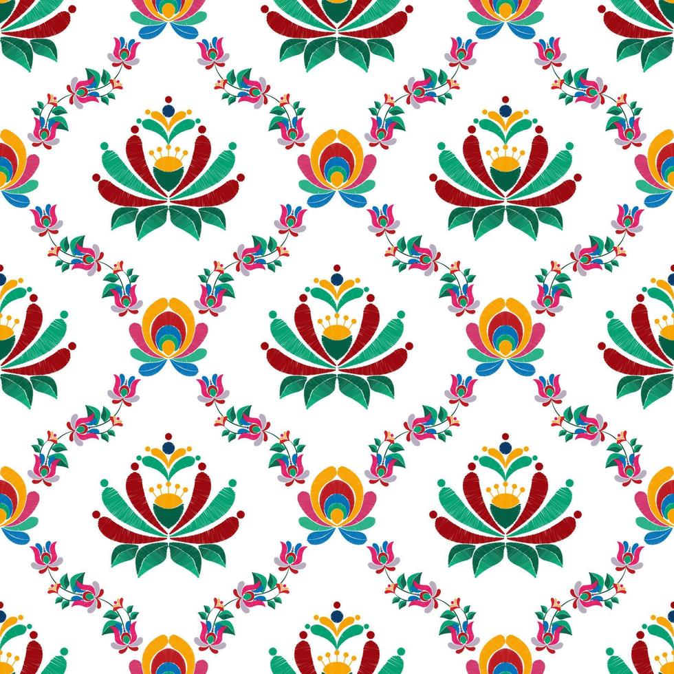 Floral ethnic ikat seamless pattern decoration design. Aztec fabric carpet boho mandalas textile decor wallpaper. Tribal native motif flower decorative traditional embroidery vector background