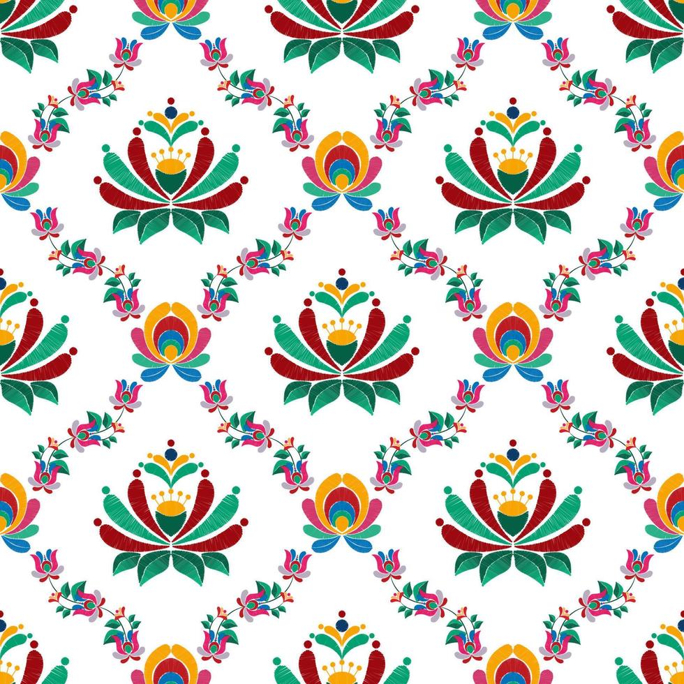 diseño de decoración de patrones sin fisuras de ikat étnico floral. alfombra de tela azteca boho mandalas decoración textil papel tapiz. Fondo de vector de bordado tradicional decorativo de flores con motivos nativos tribales