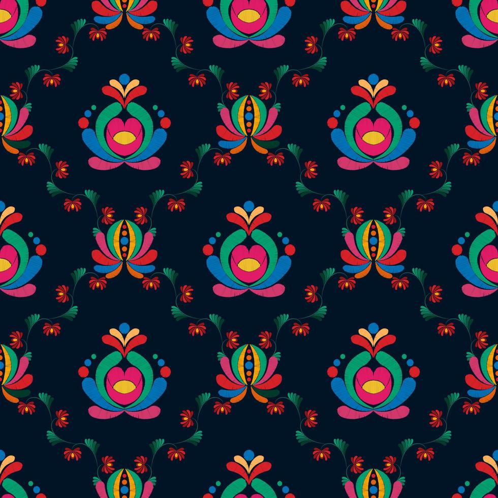 Floral ethnic ikat seamless pattern decoration design. Aztec fabric carpet boho mandalas textile decor wallpaper. Tribal native motif flower decorative traditional embroidery vector background