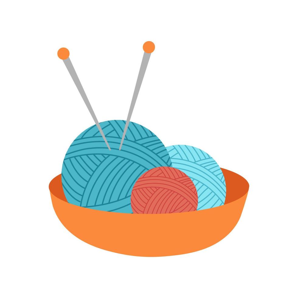 Clews, skeins of wool. Balls of yarn with knitting needles. Vector illustration isolated on white background.