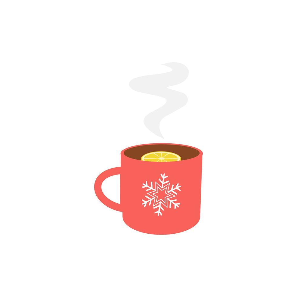 Hot tea with lemon. Winter holidays element. Vector illustration
