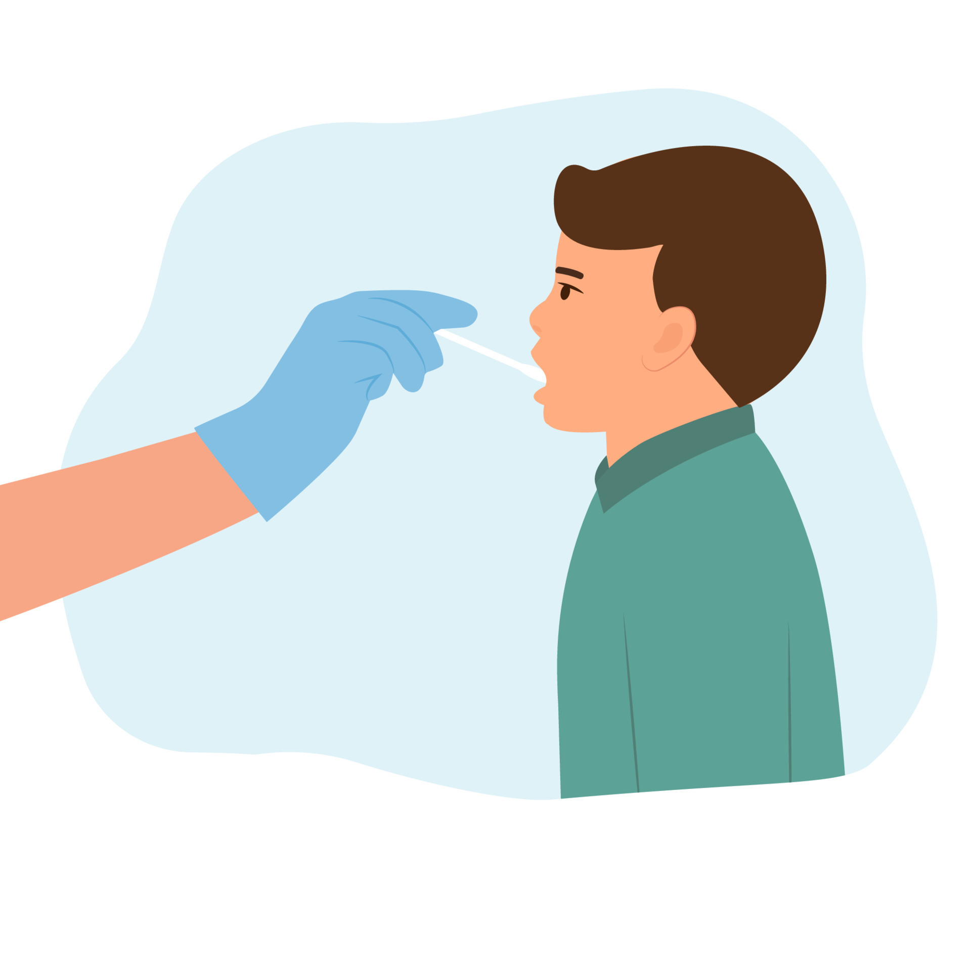 Doctor taking sample saliva for DNA test from little boy in clinic