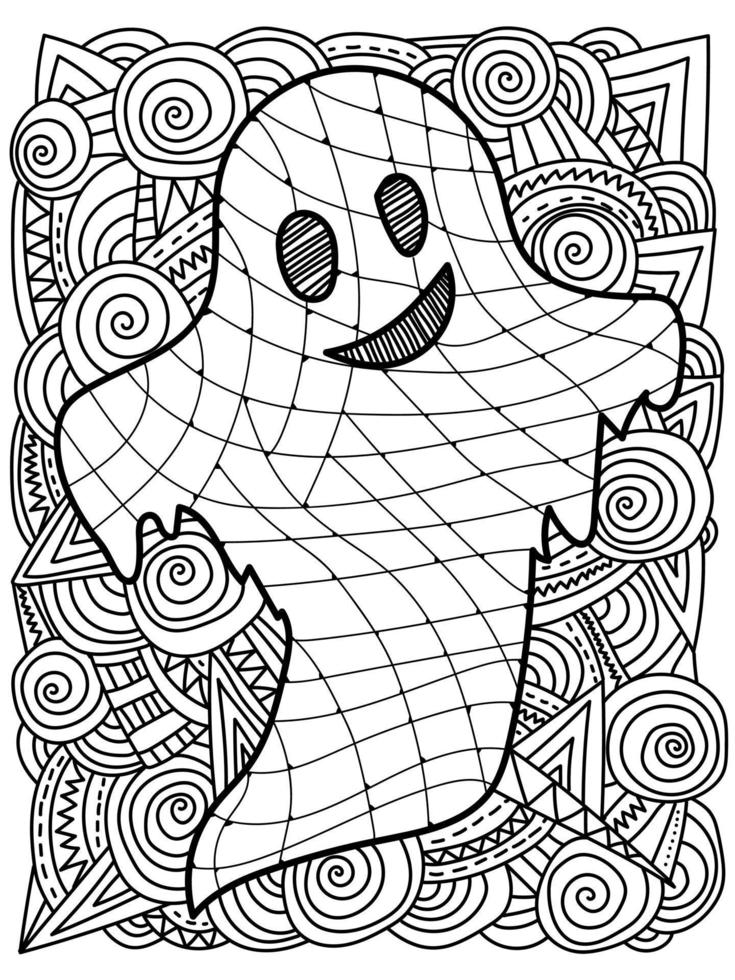 Ghost coloring page for halloween, spirit with fantasy patterns for holiday activity vector