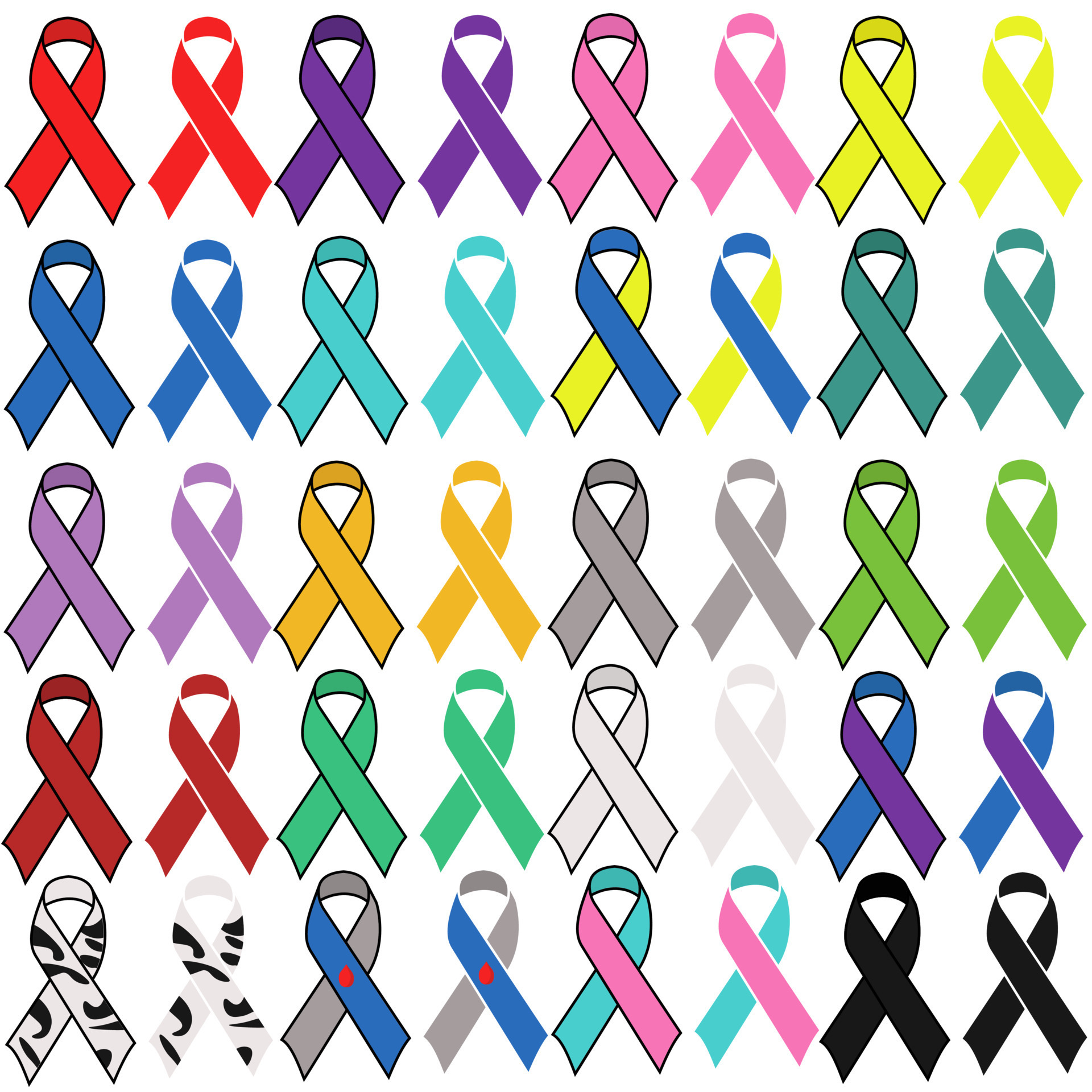 A Set Of Awareness Ribbons Of Different Colors Symbolic Ribbons To 