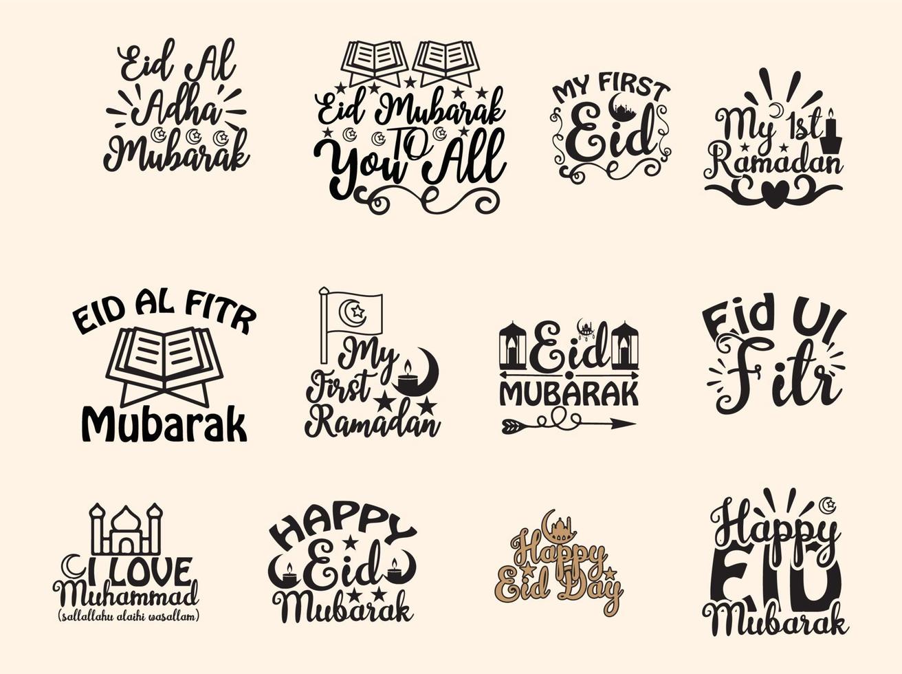 diseño de camiseta de tipografía feliz eid mubarak vector