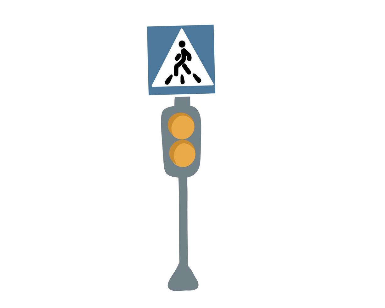 señal de tráfico de un paso de peatones no regulado con un semáforo amarillo intermitente. vector