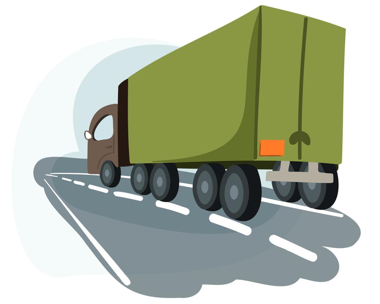 The truck is driving or moving on a country road or on a highway. Trucker. Transportation of bulky luggage. vector