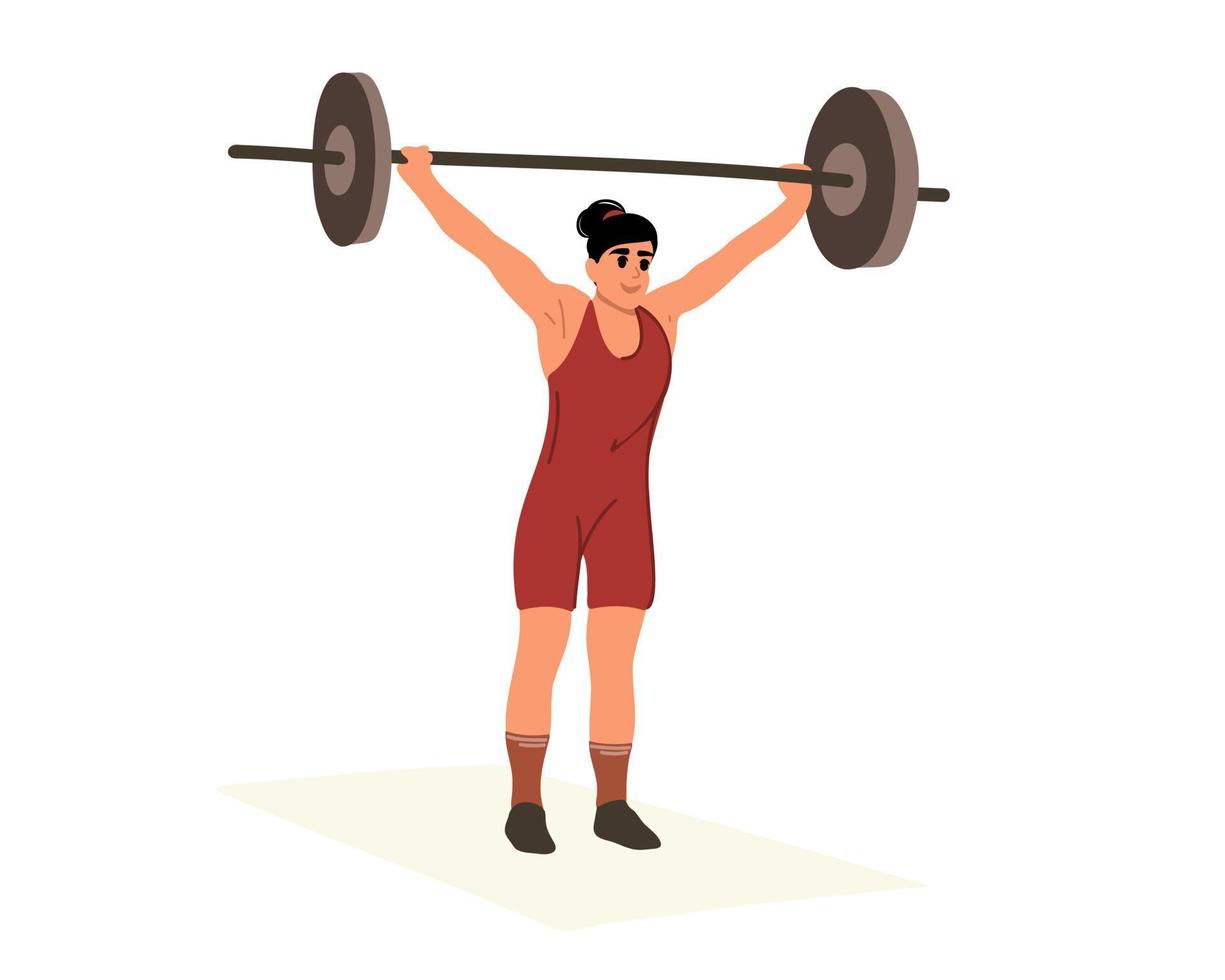 Strong muscular woman in sportswear doing deadlift during workout. Young bodybuilder woman doing exercise with a heavy weight bar in gym. Powerlifting, sports lifestyle. vector