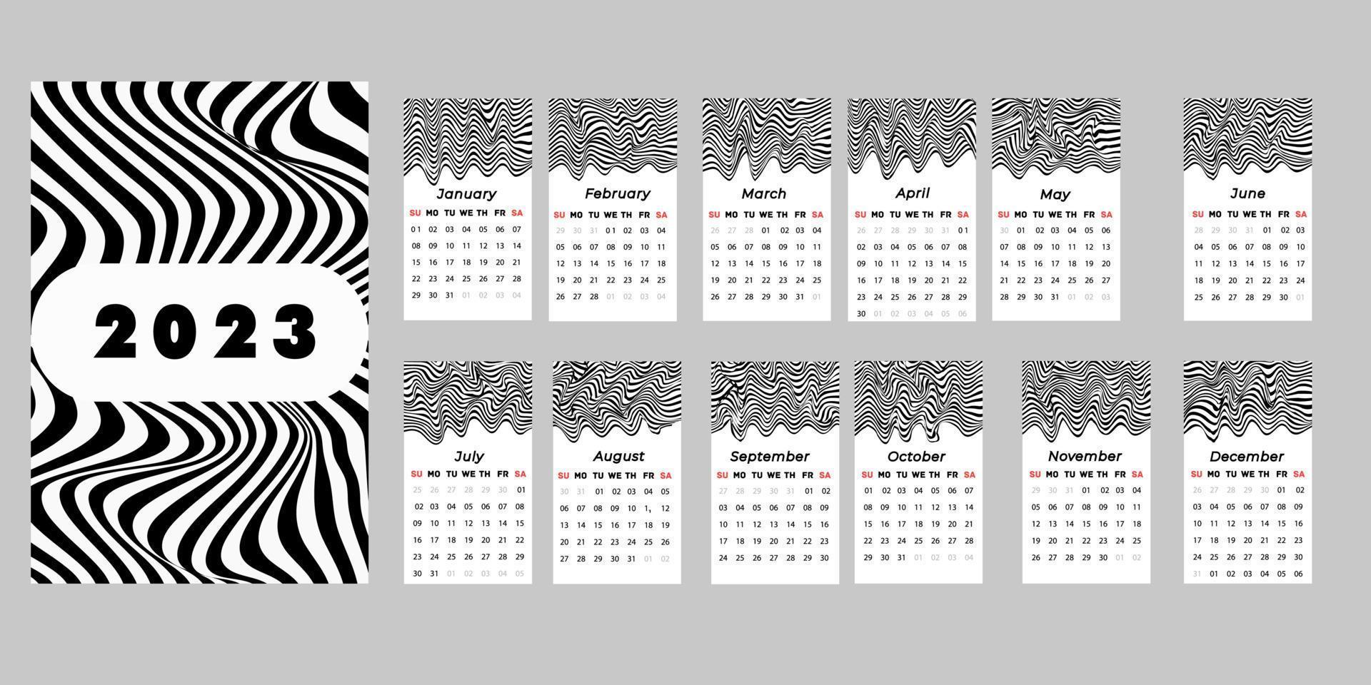 Monthly calendar template for 2023. vector