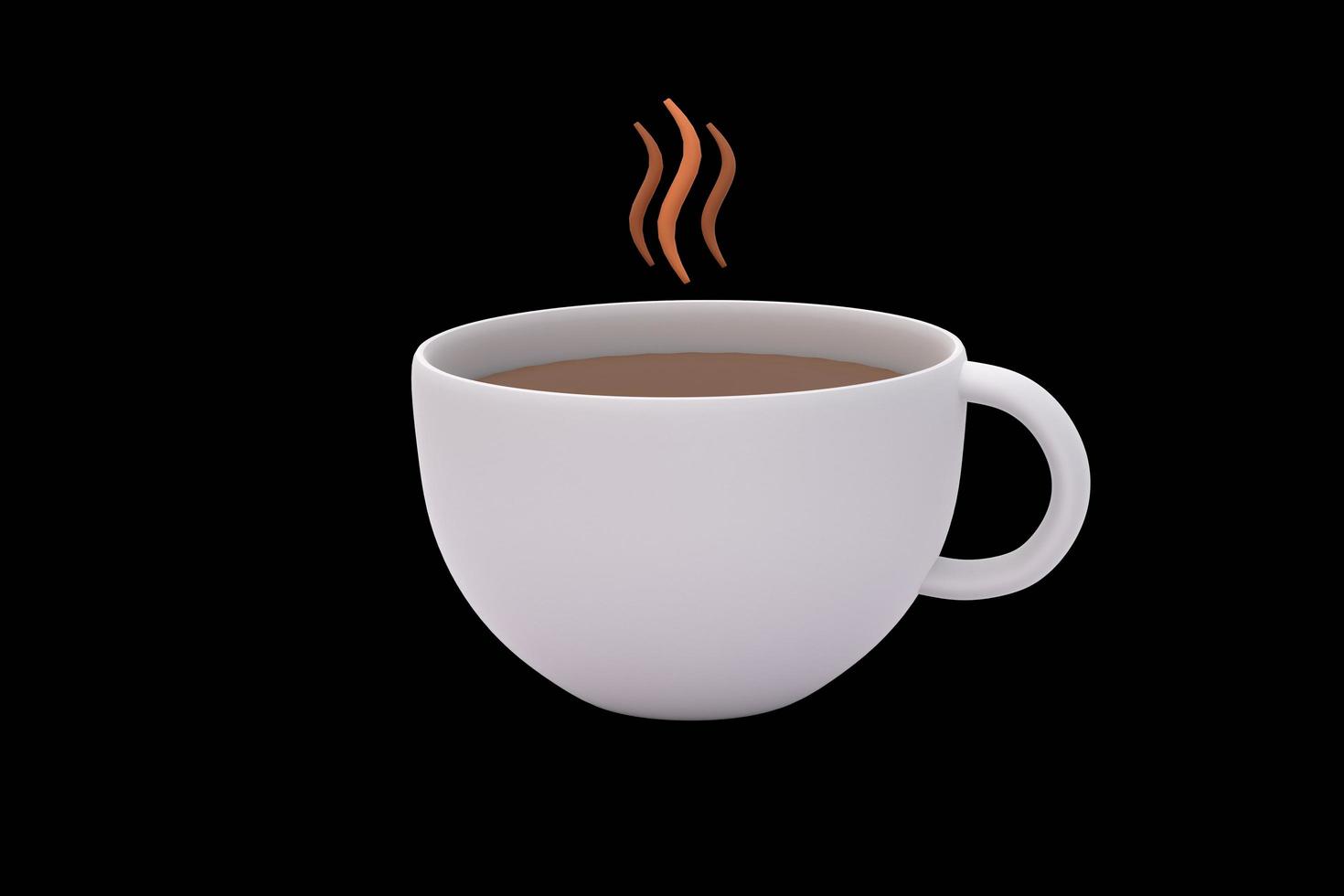 White cup with aromatic coffee on black background in 3D space. photo