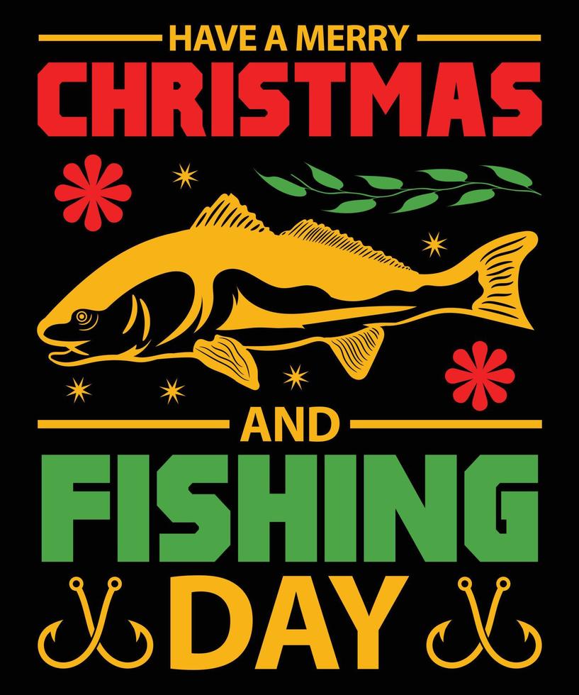 tener una plantilla de diseño de camiseta de vector de navidad y día de pesca