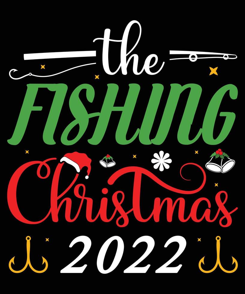 la plantilla de diseño de camiseta navideña de pesca vector