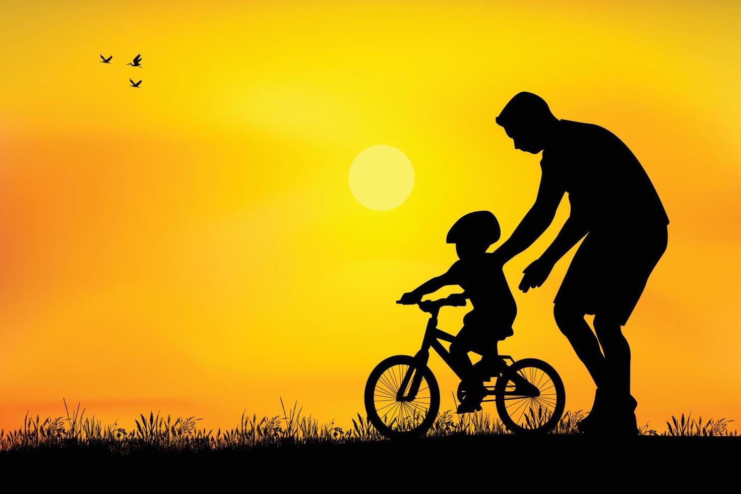cute father and son silhouette graphic vector