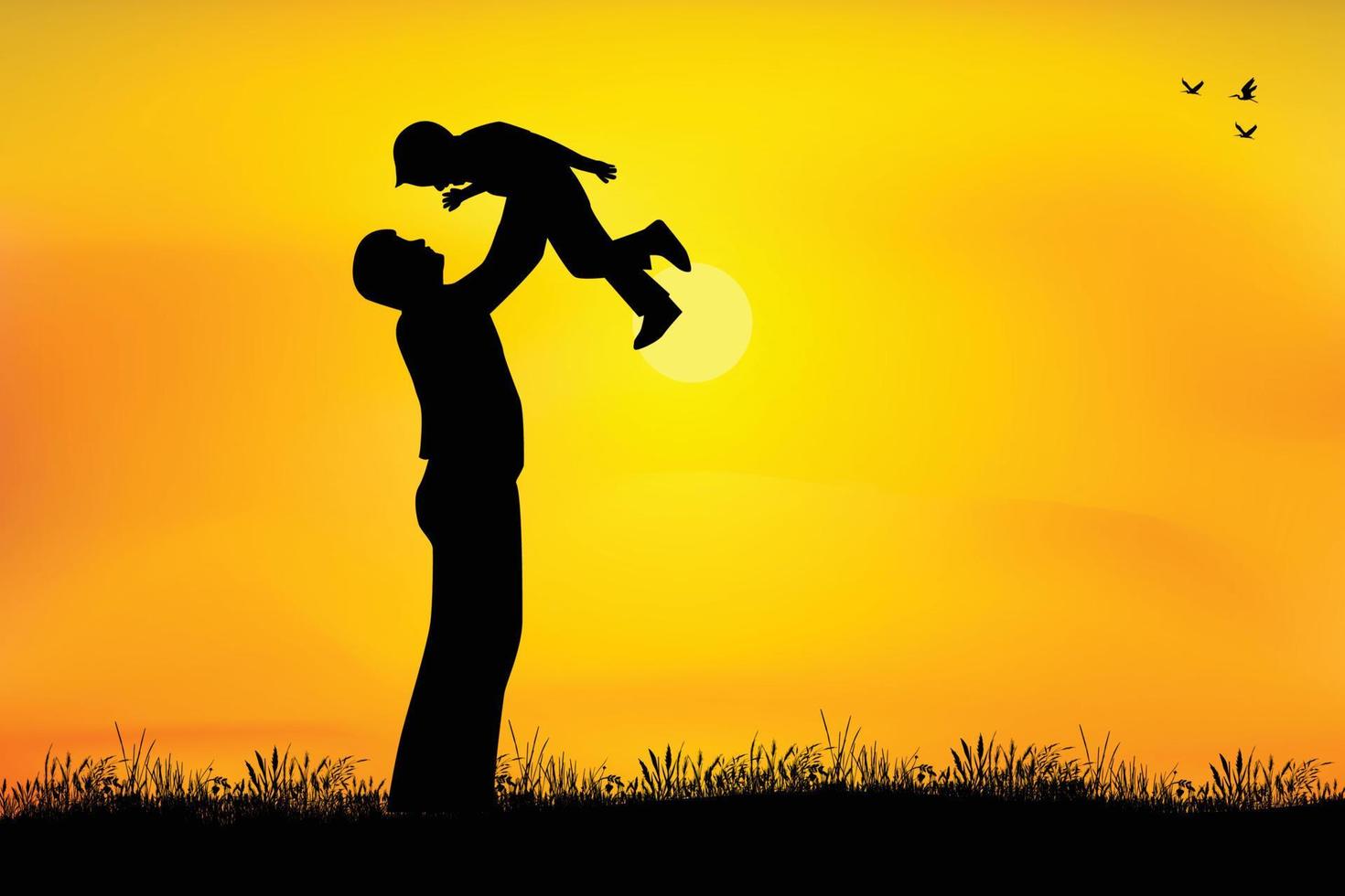 cute father and son silhouette graphic vector