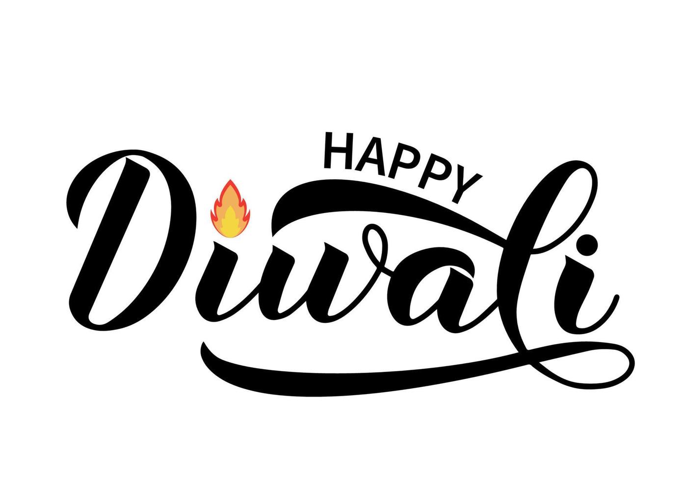 Happy Diwali calligraphy hand lettering isolated on white. Traditional Indian festival of lights typography poster. Easy to edit vector template for banner, flyer, sticker, postcard, greeting card.