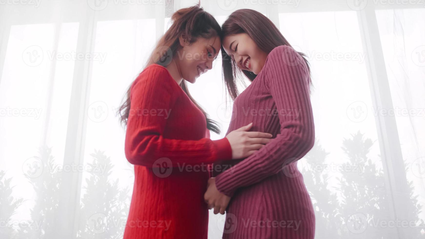 Happy Pregnant Lesbian Couple Spending Time Together At Home