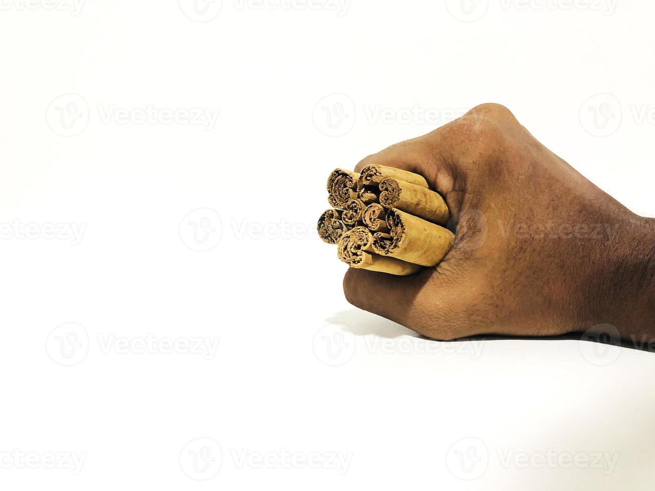 Fragrant cinnamon sticks on a white background photo