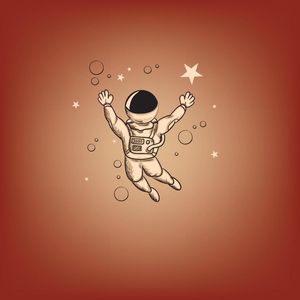 feliz astronauta volando en el aire. linda ilustración vectorial de dibujos animados. perfecto para imprimir en camisetas, portadas de libros y artículos para niños vector