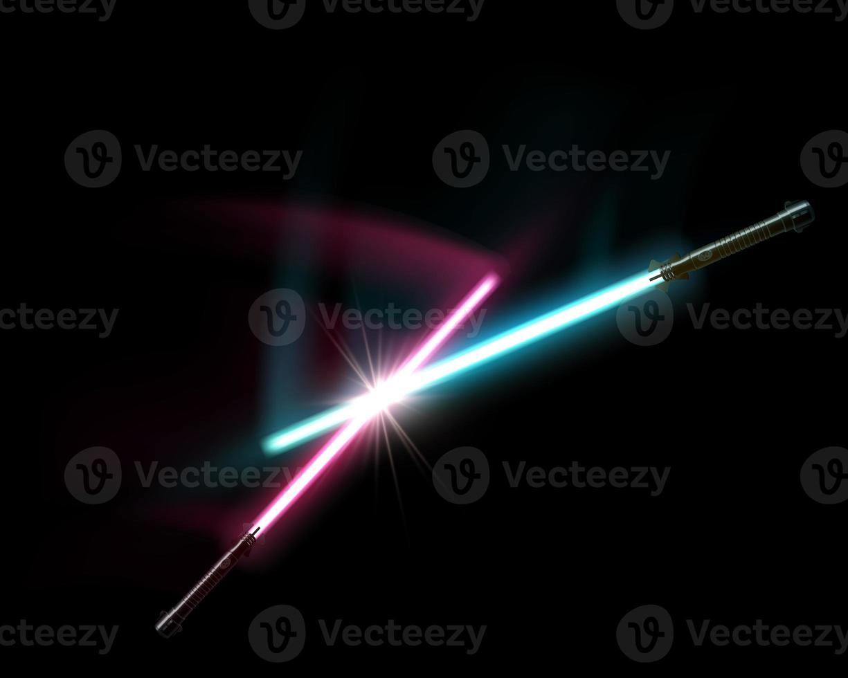 Crossed red and blue light sabers photo