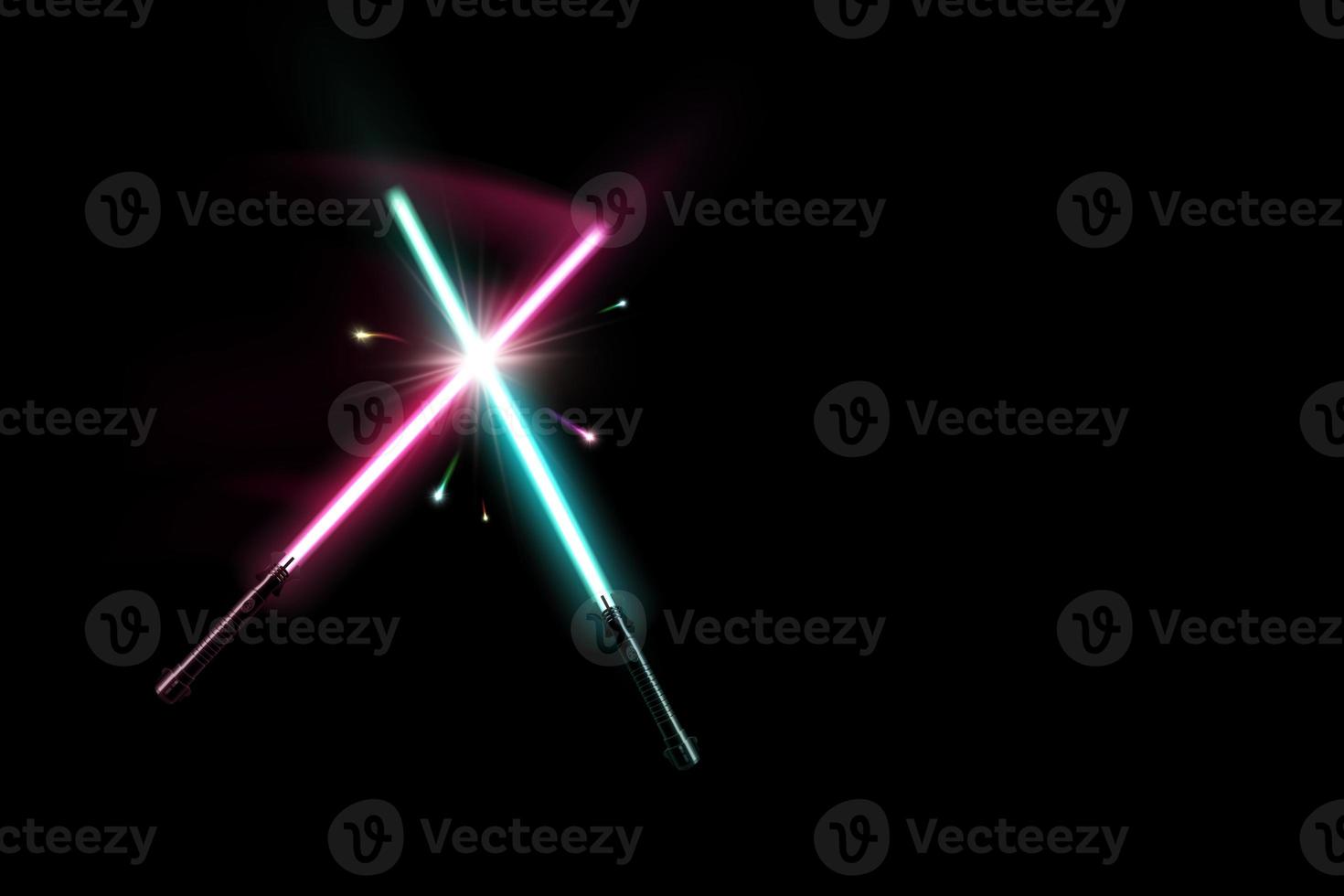 Crossed red and blue light sabers photo