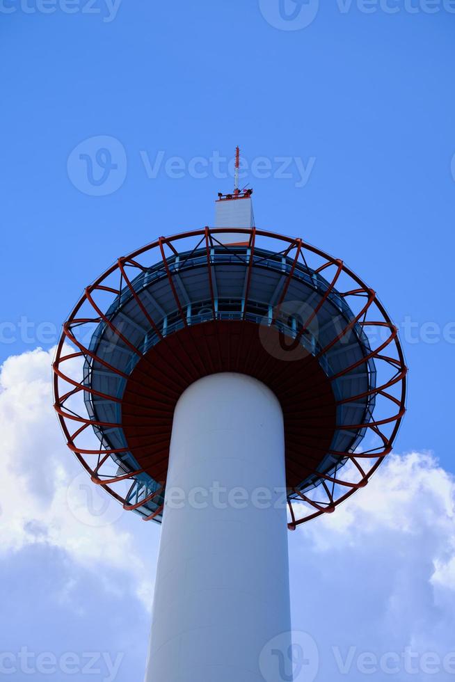 Top of Kyoto Tower from below in color photo