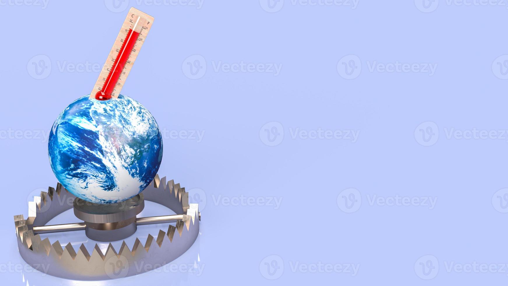The thermometer and earth on bear trap for eco or Climate change concept 3d rendering photo