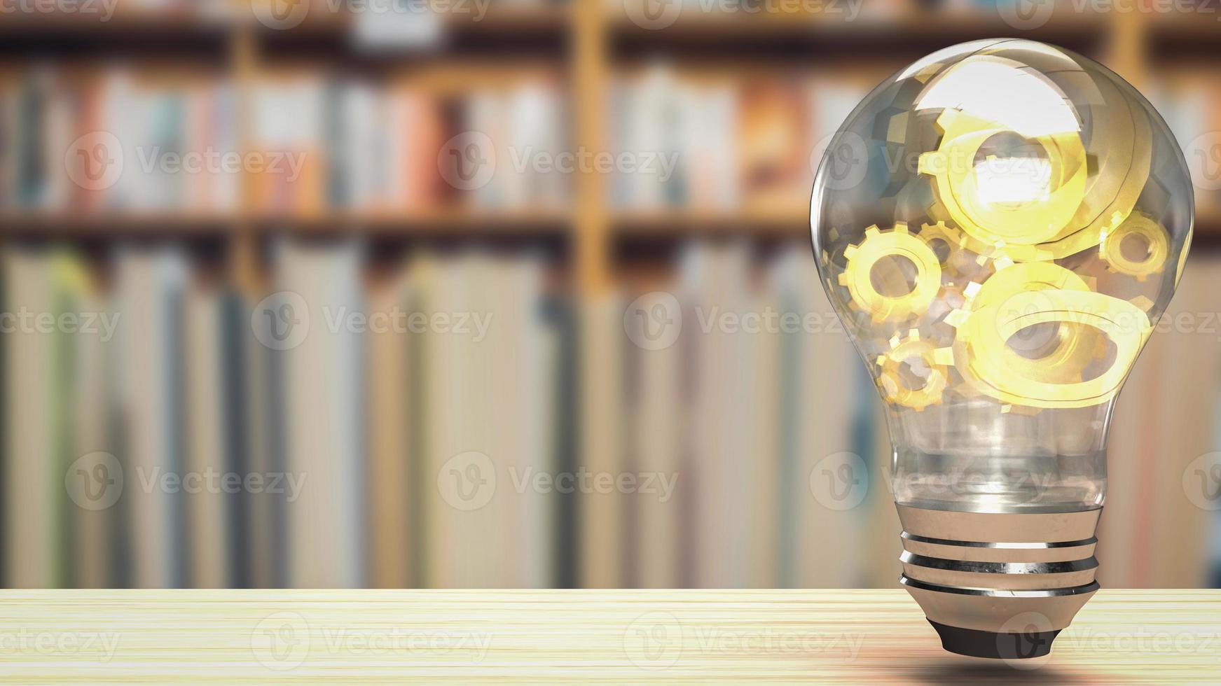 The gold gear in lightbulb for education or creative concept 3d rendering photo