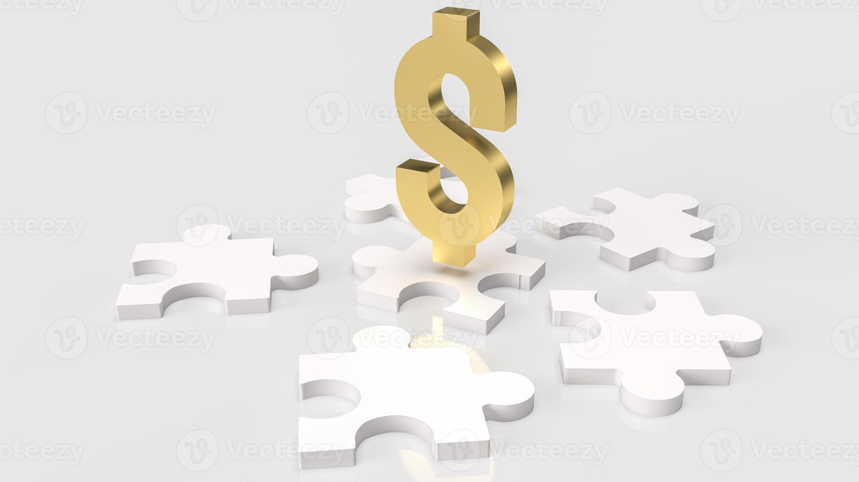 The white jigsaw and gold dollar symbol for abstract or business concept  3d rendering photo