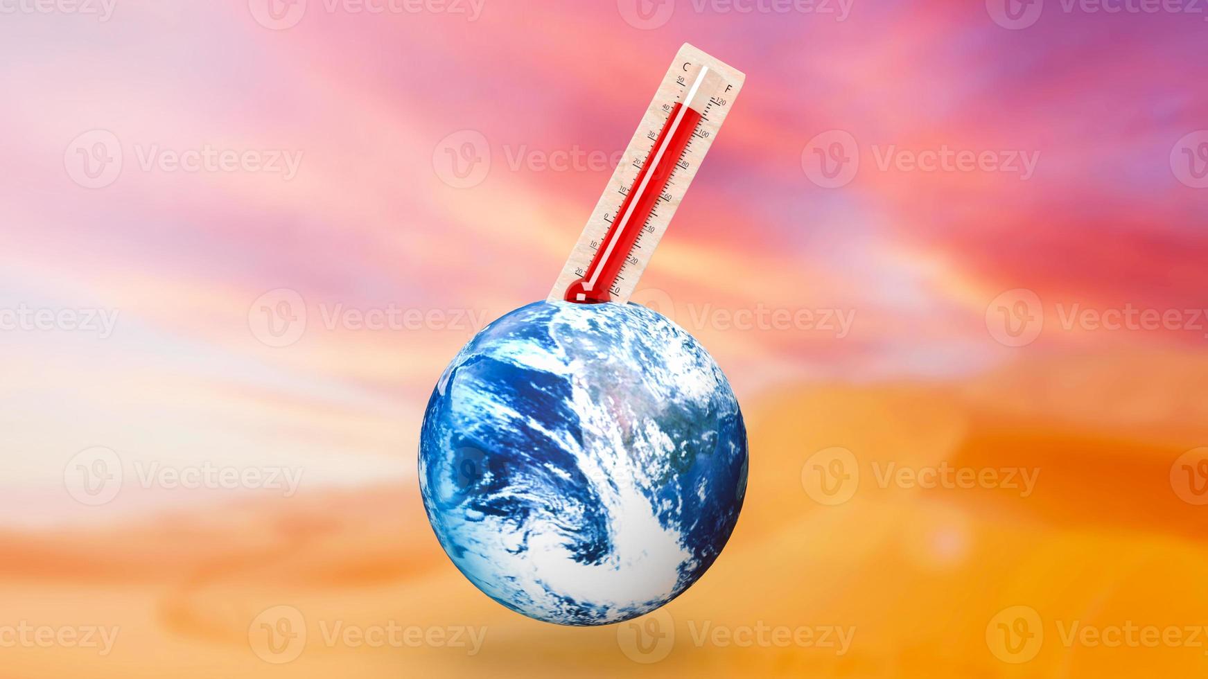 The thermometer and earth for eco or Climate change concept 3d rendering photo