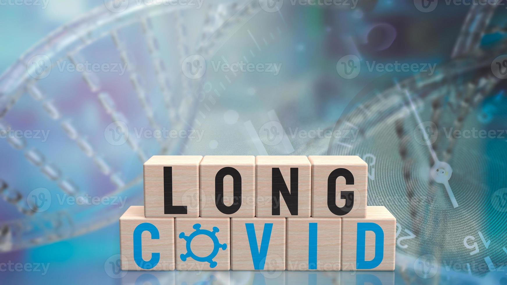 The long covid on wood cube for sci or medical concept 3d rendering photo