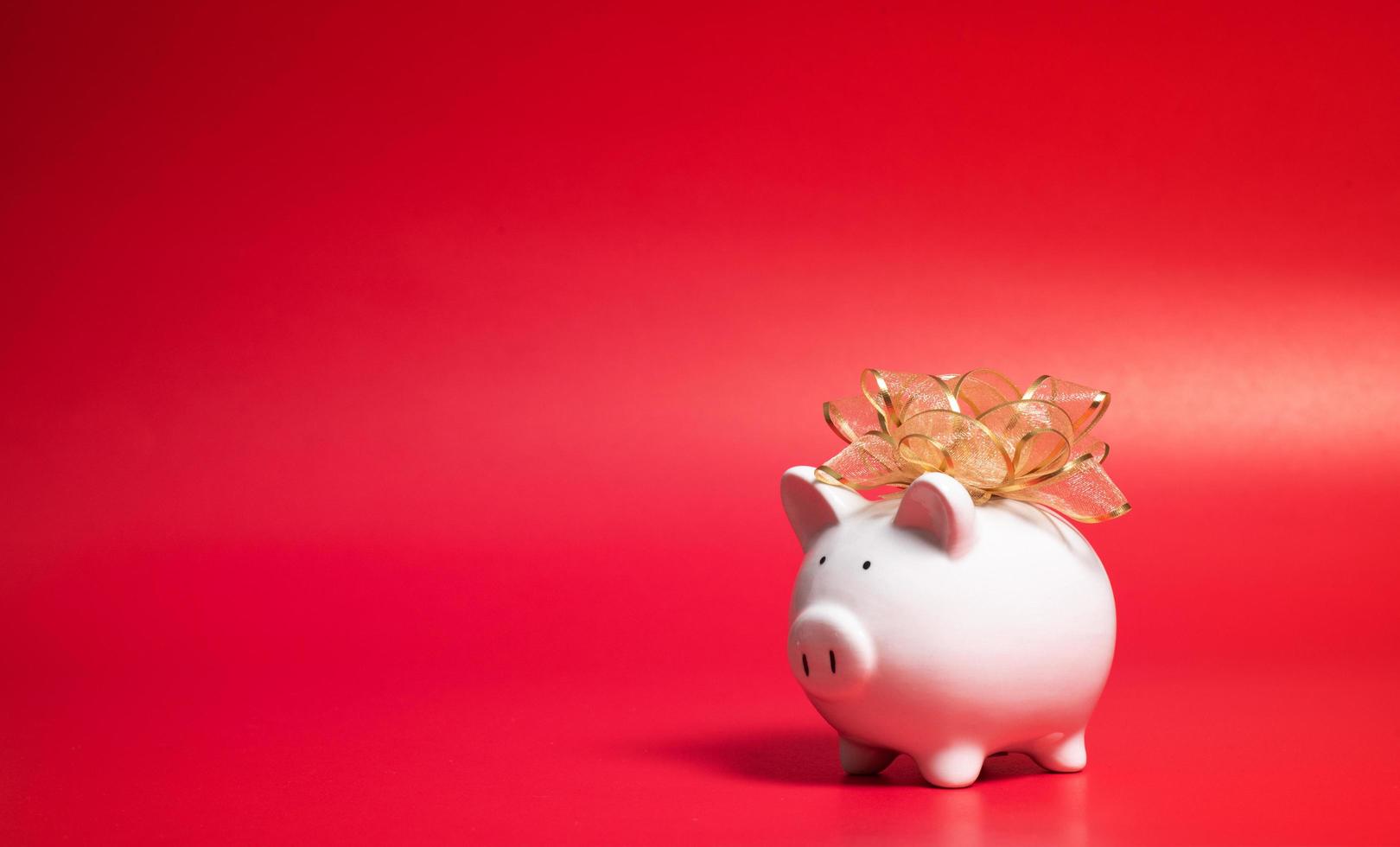 Composition with piggy bank isolated on red background. photo