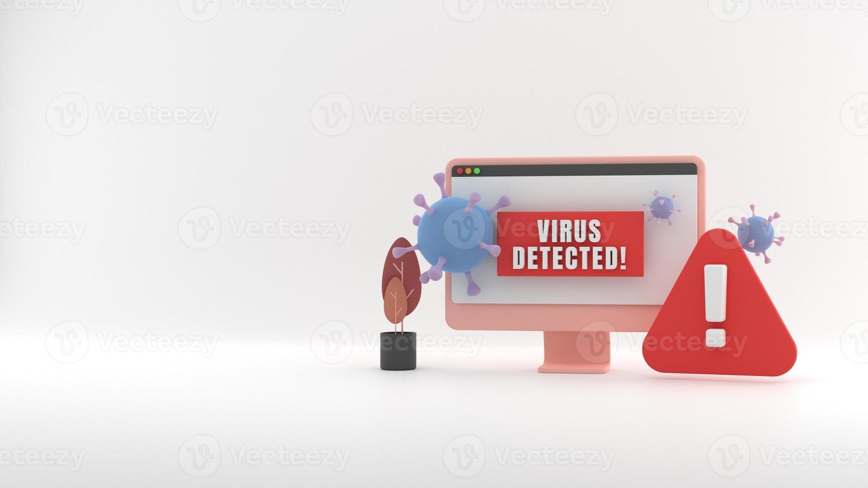 Ilustración 3d de notificación de virus detectado en el fondo aislado de la computadora foto