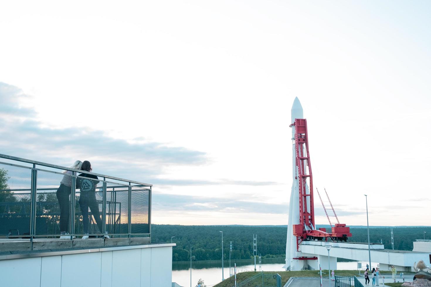 Kaluga Cosmonautics Museum-preparation for the opening of the 2nd line. Rocket Vostok, planetarium dome, Tsiolkovsky Park in front of the building, reconstruction. August 29, 2022, Kaluga, Russia. photo