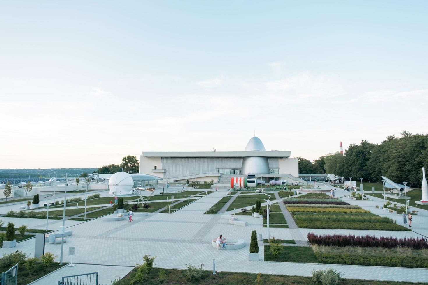 Kaluga Cosmonautics Museum-preparation for the opening of the 2nd line. Rocket Vostok, planetarium dome, Tsiolkovsky Park in front of the building, reconstruction. August 29, 2022, Kaluga, Russia. photo