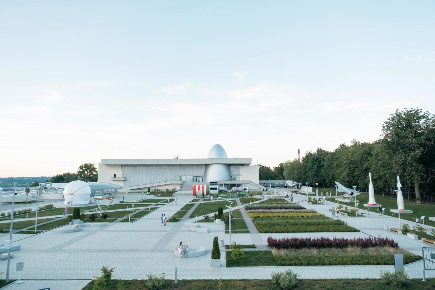 Kaluga Cosmonautics Museum-preparation for the opening of the 2nd line. Rocket Vostok, planetarium dome, Tsiolkovsky Park in front of the building, reconstruction. August 29, 2022, Kaluga, Russia. photo