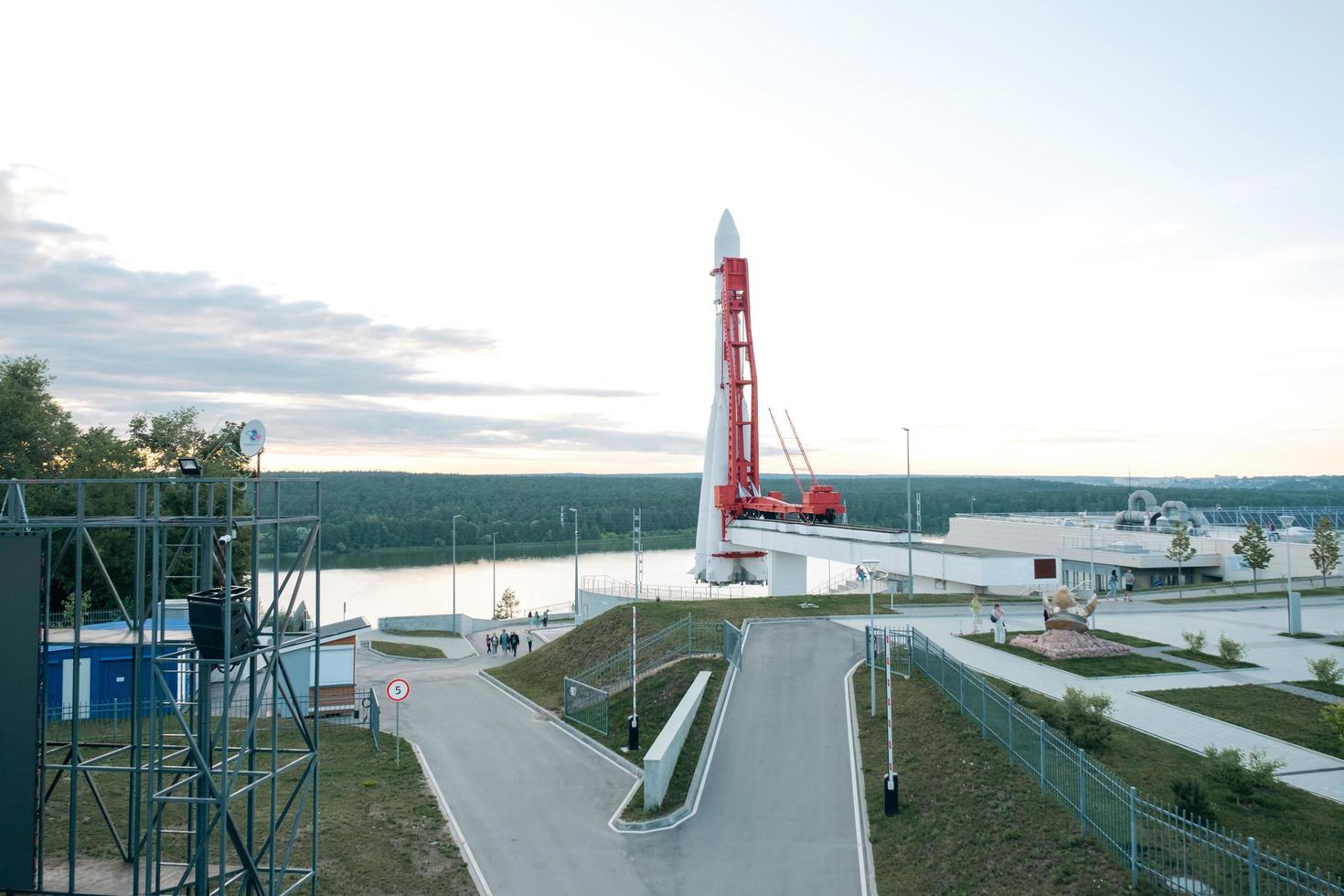 Kaluga Cosmonautics Museum-preparation for the opening of the 2nd line. Rocket Vostok, planetarium dome, Tsiolkovsky Park in front of the building, reconstruction. August 29, 2022, Kaluga, Russia. photo